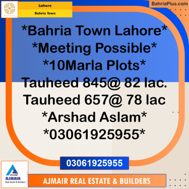 Residential Plot for Sale in Sector F - Tauheed Block -  Bahria Town, Lahore - (BP-166482)