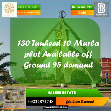 Residential Plot for Sale in Sector F - Tauheed Block -  Bahria Town, Lahore - (BP-166526)