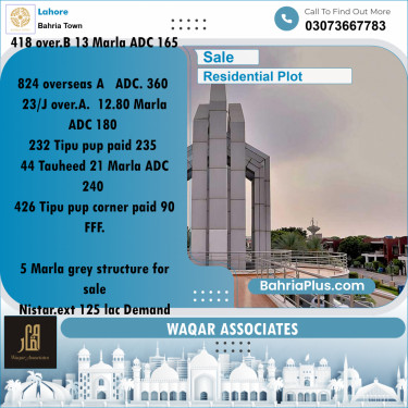 Residential Plot for Sale in Overseas B -  Bahria Town, Lahore - (BP-166559)