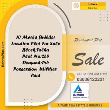 Residential Plot for Sale in Sector F - Talha Block -  Bahria Town, Lahore - (BP-166717)