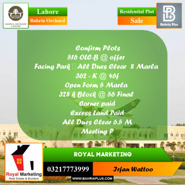 Residential Plot for Sale in OLC-B Block -  Bahria Orchard, Lahore - (BP-166750)