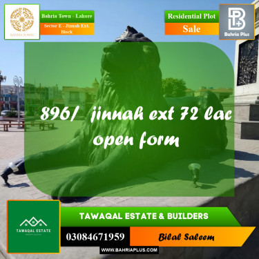 Residential Plot for Sale in Sector E - Jinnah Ext. Block -  Bahria Town, Lahore - (BP-166777)