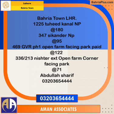Residential Plot for Sale in Sector F - Tauheed Block -  Bahria Town, Lahore - (BP-166862)