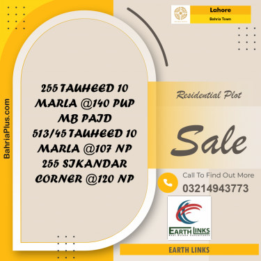 Residential Plot for Sale in Sector F - Tauheed Block -  Bahria Town, Lahore - (BP-166883)