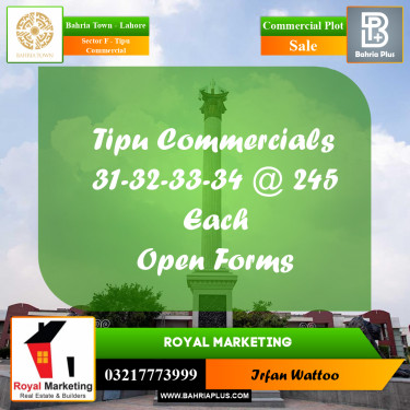 Commercial Plot for Sale in Sector F - Tipu Commercial -  Bahria Town, Lahore - (BP-166908)
