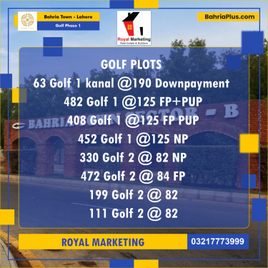 Residential Plot for Sale in Golf Phase 1 -  Bahria Town, Lahore - (BP-166914)