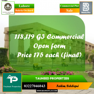 Commercial Plot for Sale in Phase 4 - G3 Commercial -  Bahria Orchard, Lahore - (BP-166915)