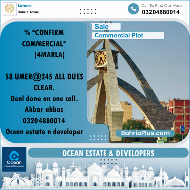 Commercial Plot for Sale in Sector B - Umer Commercial -  Bahria Town, Lahore - (BP-166927)