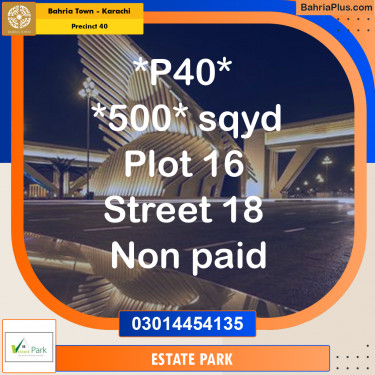 Residential Plot for Sale in Precinct 40 -  Bahria Town, Karachi - (BP-166956)