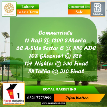 Commercial Plot for Sale in Sector E - Rafi Commercial -  Bahria Town, Lahore - (BP-166975)