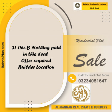 Residential Plot for Sale in OLC-B Block -  Bahria Orchard, Lahore - (BP-166994)