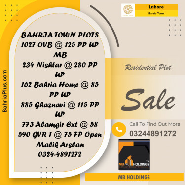 Residential Plot for Sale in Overseas B -  Bahria Town, Lahore - (BP-167008)