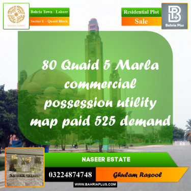 Residential Plot for Sale in Sector E - Quaid Block -  Bahria Town, Lahore - (BP-167026)