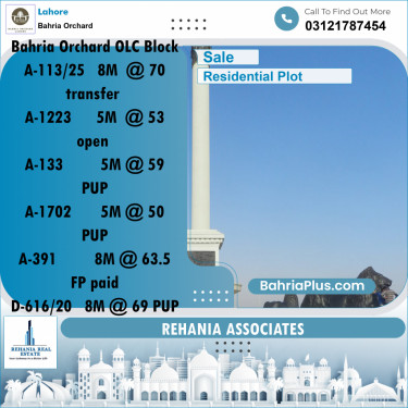 Residential Plot for Sale in OLC-A Block -  Bahria Orchard, Lahore - (BP-167034)