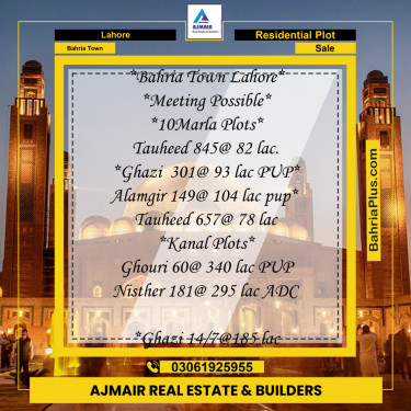 Residential Plot for Sale in Bahria Town, Lahore - (BP-167043)