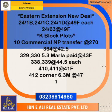 Residential Plot for Sale in Phase 1 - Eastern District Ext. I -  Bahria Orchard, Lahore - (BP-167114)