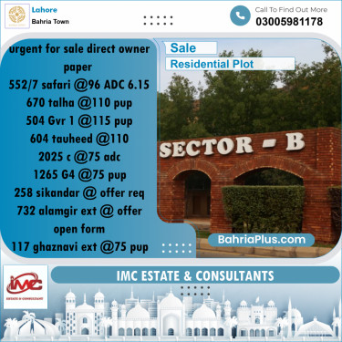 Residential Plot for Sale in Sector B - Safari Villas -  Bahria Town, Lahore - (BP-167161)