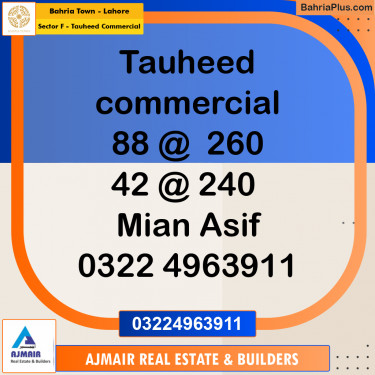 Commercial Plot for Sale in Sector F - Tauheed Commercial -  Bahria Town, Lahore - (BP-167173)