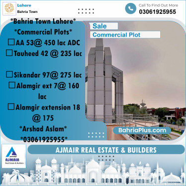 Commercial Plot for Sale in Sector D - AA Block -  Bahria Town, Lahore - (BP-167216)