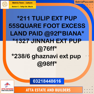 Residential Plot for Sale in Sector C - Tulip Ext. Block -  Bahria Town, Lahore - (BP-167232)