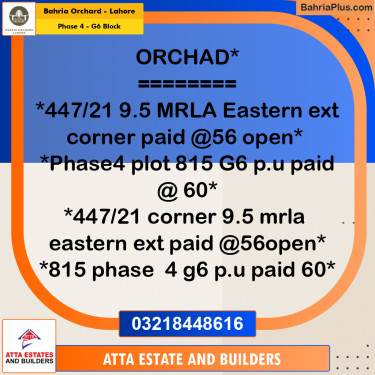Residential Plot for Sale in Phase 4 - G6 Block -  Bahria Orchard, Lahore - (BP-167235)