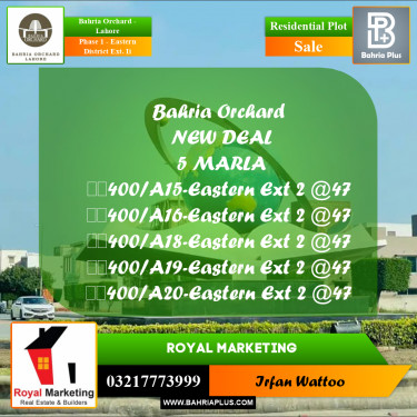 Residential Plot for Sale in Phase 1 - Eastern District Ext. II -  Bahria Orchard, Lahore - (BP-167242)