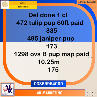 Residential Plot for Sale in Sector C - Tulip Block -  Bahria Town, Lahore - (BP-167259)