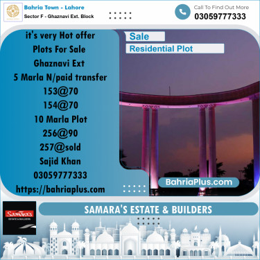 Residential Plot for Sale in Sector F - Ghaznavi Ext. Block -  Bahria Town, Lahore - (BP-167275)