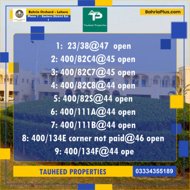 Residential Plot for Sale in Phase 1 - Eastern District Ext. I -  Bahria Orchard, Lahore - (BP-167466)