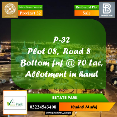 250 Sq. Yards Residential Plot for Sale in Precinct 32 -  Bahria Town, Karachi - (BP-167475)