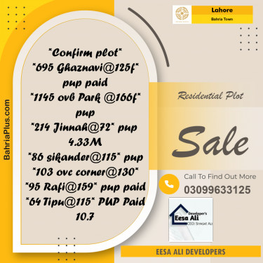Residential Plot for Sale in Sector F - Ghaznavi Block -  Bahria Town, Lahore - (BP-167491)