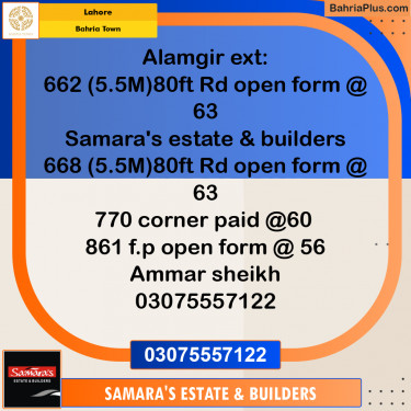 Residential Plot for Sale in Sector F - Alamgir Block -  Bahria Town, Lahore - (BP-167500)