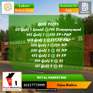 Residential Plot for Sale in Golf Phase 1 -  Bahria Town, Lahore - (BP-167501)