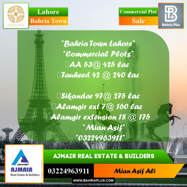 Commercial Plot for Sale in Sector D - AA Block -  Bahria Town, Lahore - (BP-167503)