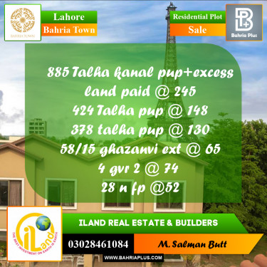 Residential Plot for Sale in Sector F - Talha Block -  Bahria Town, Lahore - (BP-167522)