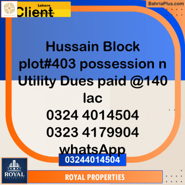 Residential Plot for Sale in Sector C - Nargis/Hussain Block -  Bahria Town, Lahore - (BP-167537)