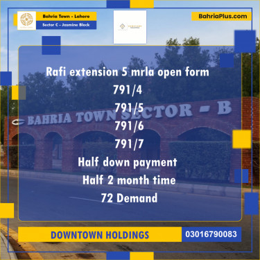 Residential Plot for Sale in Sector C - Jasmine Block -  Bahria Town, Lahore - (BP-167563)