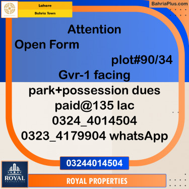 Residential Plot for Sale in Golf Phase 1 -  Bahria Town, Lahore - (BP-167564)