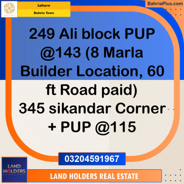 Residential Plot for Sale in Sector B - Ali Block -  Bahria Town, Lahore - (BP-167570)