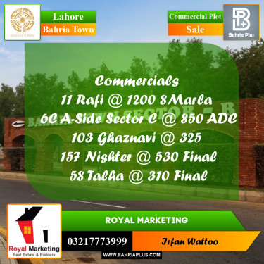 Commercial Plot for Sale in Sector E - Rafi Block -  Bahria Town, Lahore - (BP-167636)