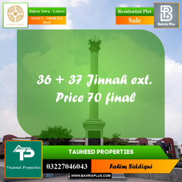 Residential Plot for Sale in Sector E - Jinnah Ext. Block -  Bahria Town, Lahore - (BP-167639)
