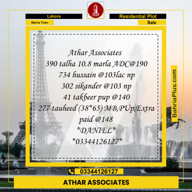 Residential Plot for Sale in Sector F - Talha Block -  Bahria Town, Lahore - (BP-167724)