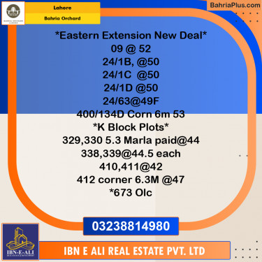 Residential Plot for Sale in Phase 1 - Eastern District Ext. II -  Bahria Orchard, Lahore - (BP-167831)