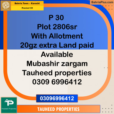 250 Sq. Yards Residential Plot for Sale in Precinct 30 -  Bahria Town, Karachi - (BP-167841)