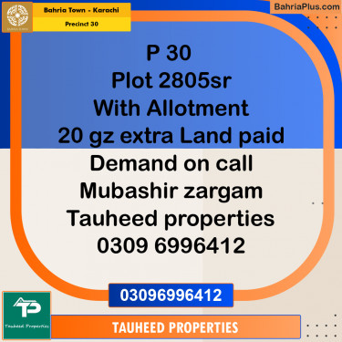 250 Sq. Yards Residential Plot for Sale in Precinct 30 -  Bahria Town, Karachi - (BP-167848)