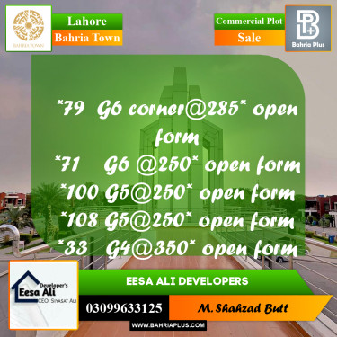 Commercial Plot for Sale in Phase 4 - G6 Commercial -  Bahria Orchard, Lahore - (BP-167870)