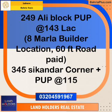 Residential Plot for Sale in Sector B - Ali Block -  Bahria Town, Lahore - (BP-167911)