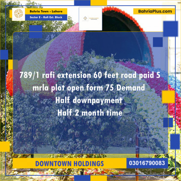 Residential Plot for Sale in Sector E - Rafi Ext. Block -  Bahria Town, Lahore - (BP-167983)