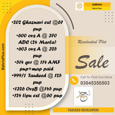 Residential Plot for Sale in Sector F - Ghaznavi Ext. Block -  Bahria Town, Lahore - (BP-167988)