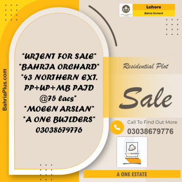 Residential Plot for Sale in Phase 1 - Northern District Ext. -  Bahria Orchard, Lahore - (BP-167999)